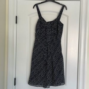 JCrew silk crepe navy polka dot dress